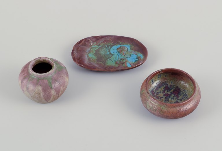 French ceramicists.Three pieces of unique ceramics.
