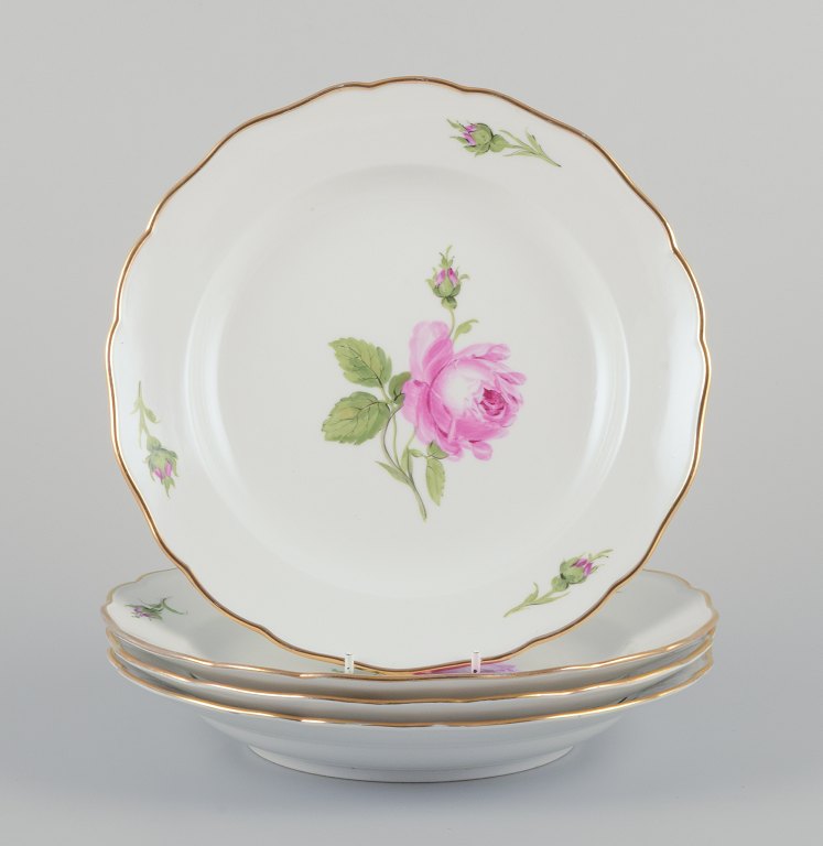 Meissen, Germany.A set of four "Pink Rose" deep dinner plates.