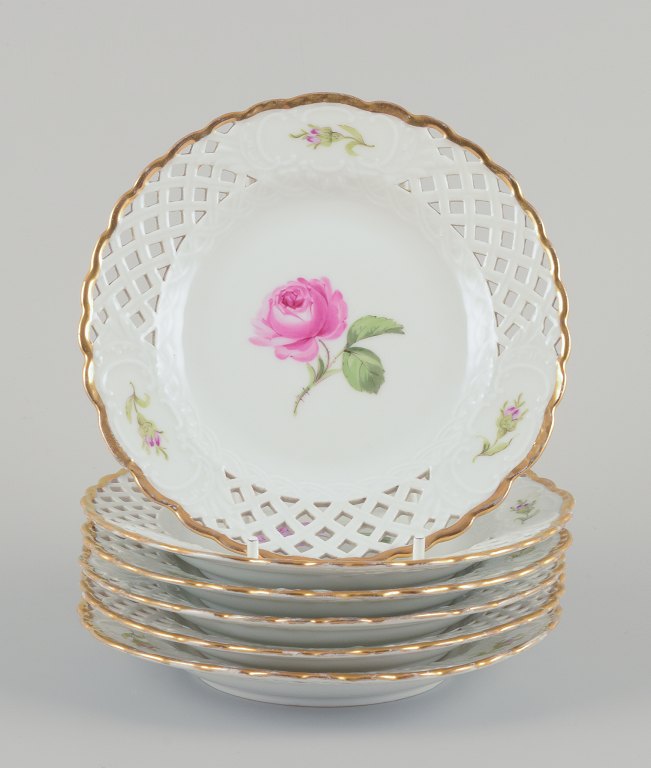 Meissen, Germany.A set of six "Pink Rose" reticulated plates.
