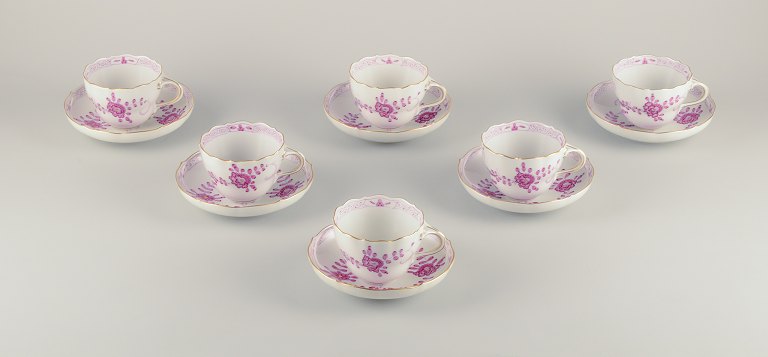 Meissen, Germany.A set of six pairs of "Pink Indian" porcelain coffee cups.