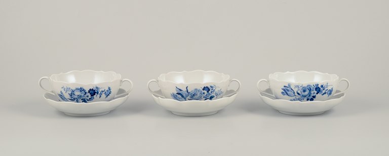 Meissen, Germany.Three pairs of bouillon cups in blue-painted porcelain.