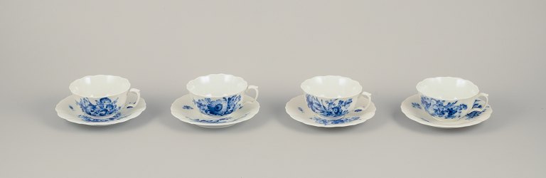 Meissen, Germany.Four pairs of teacups in blue-painted porcelain.