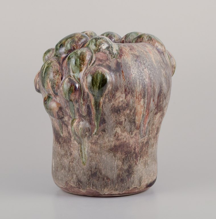 Christina Muff, Contemporary Danish ceramic artist (born 1971).This large, one of a kind vase has a classical base with organic add-ons.