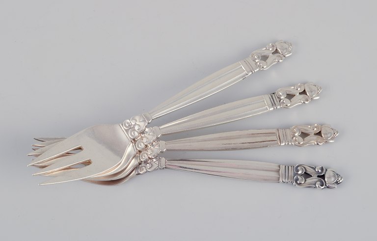 Georg Jensen Acorn.Four fish forks in sterling silver.