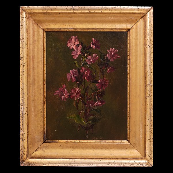 Stillife with flowers, oli on canvas on plate, signed "MH" and dated 1896. Visible size: 19x14,5cm. With frame: 23,5x28cm