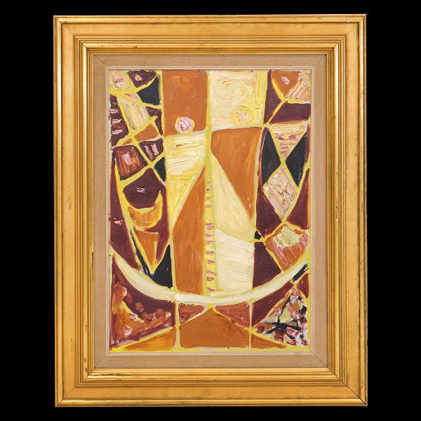 COBRA-member Egill Jacobsen, 191-98, oil on canvas. Composition with a mask. Visible size: 64x45cm. With frame: 89x70cm