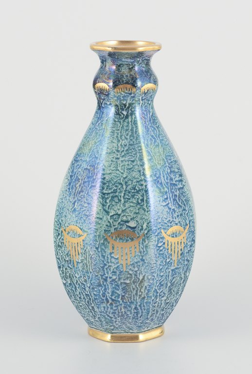 Josef Ekberg for Gustavsberg.Octagonal vase in art pottery.