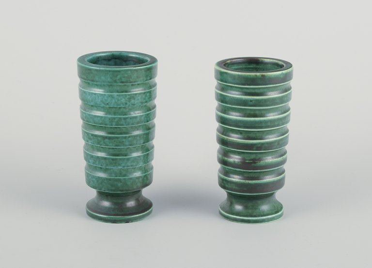 Wilhelm Kåge for Gustavsberg, Sweden.A pair of rare Art Deco ceramic vases.
