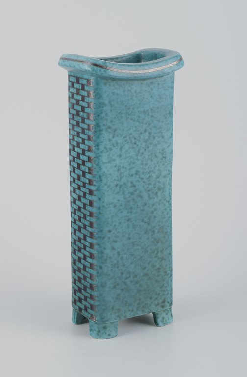 Wilhelm Kåge for Gustavsberg, Sverige.Høj firkantet Art Deco keramikvase.