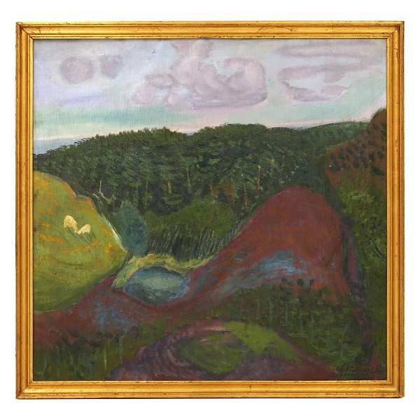 Jens Søndergaard, 1895-1957, oil on canvas. Landscape signed and dated 1936. 
Visible size: 66x69cm. With frame: 73x76cm