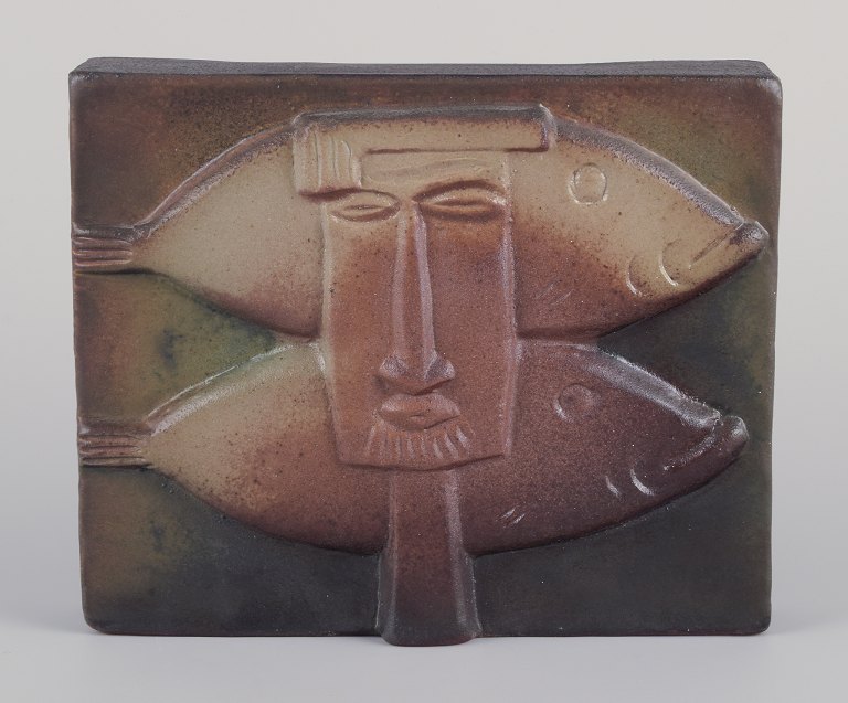 Åke Holm, Swedish ceramist. Own studio.Unique wall relief in terracotta.