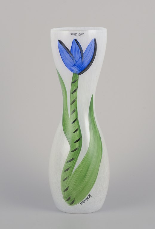 Ulrica Hydman Vallien for Kosta Boda, Sweden.Tall and slender vase.
