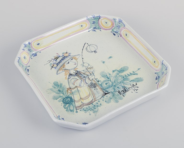 Bjørn Wiinblad for Det Blå Hus.Unika ottekantet fad/vægrelief i keramik.