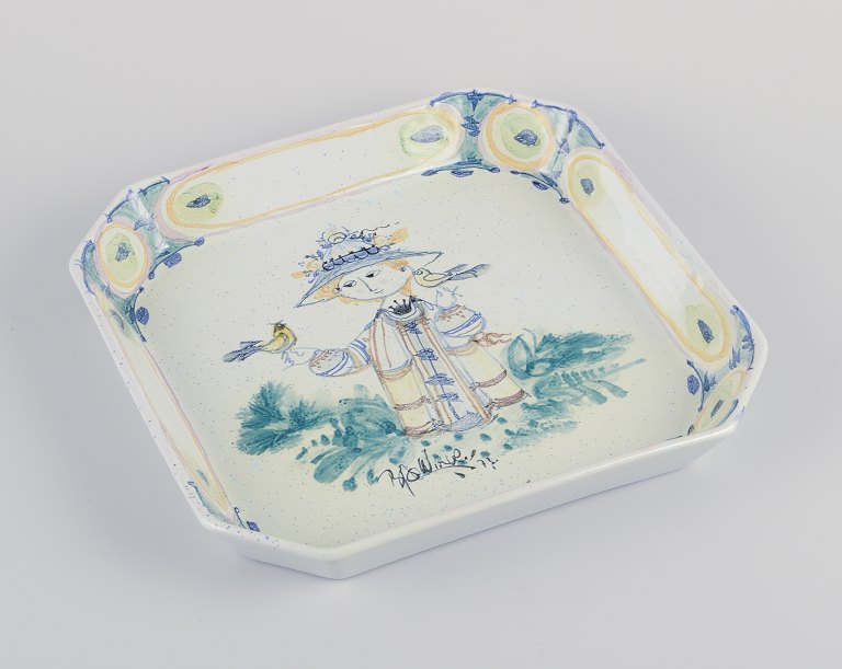 Bjørn Wiinblad for Det Blå Hus.Unika ottekantet fad/vægrelief i keramik.