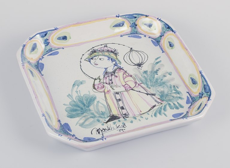 Bjørn Wiinblad for Det Blå Hus.Unika ottekantet fad/vægrelief i keramik.