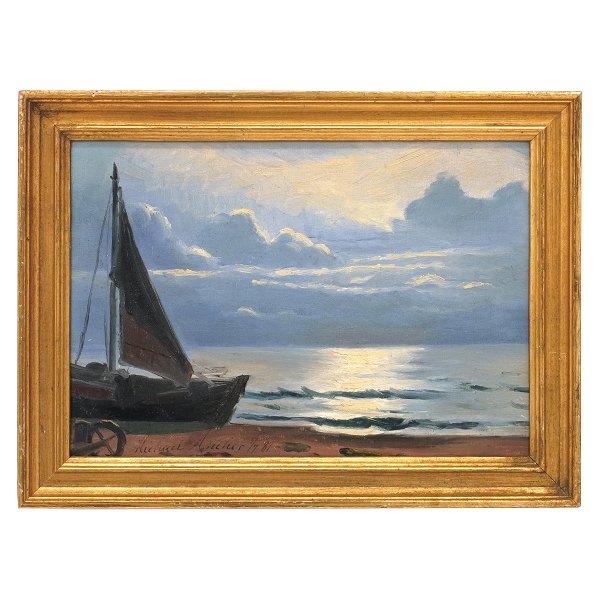 Michael Ancher, 1849-1927, Skagen beach. Signed and dated "Michael Ancher 5/7 81". Visible size: 22x33cm. with frame: 29x40cm