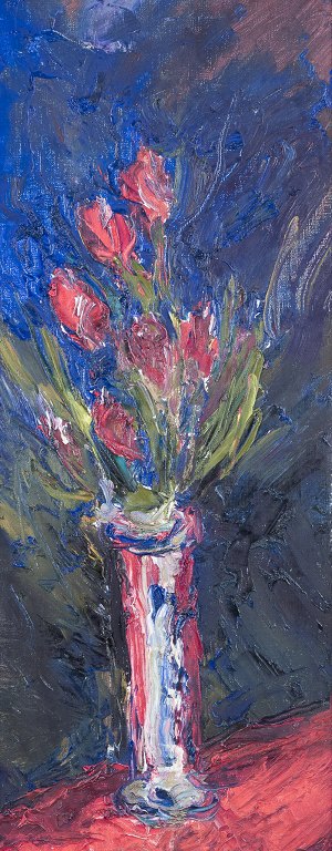 E. Ekholm, svensk kunstner.Olie på lærred.Motiv af blomster i vase.