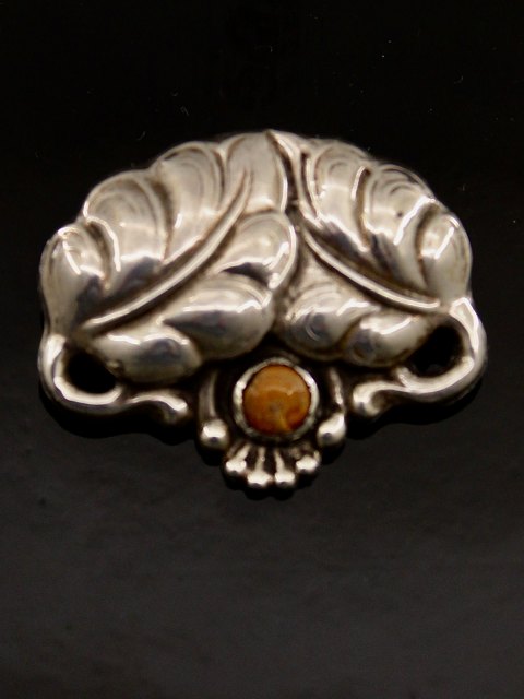 Art Nouveau 830 silver brooch with amber