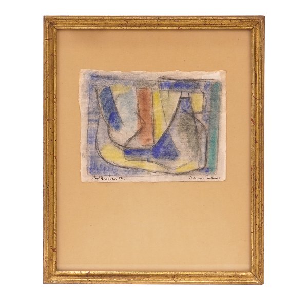 Bernard Dufour, 1922-2016, composition, mixed media on paper. Signed and dated 
1950. Visible size: 13x17cm. Wiith frame: 32x26cm