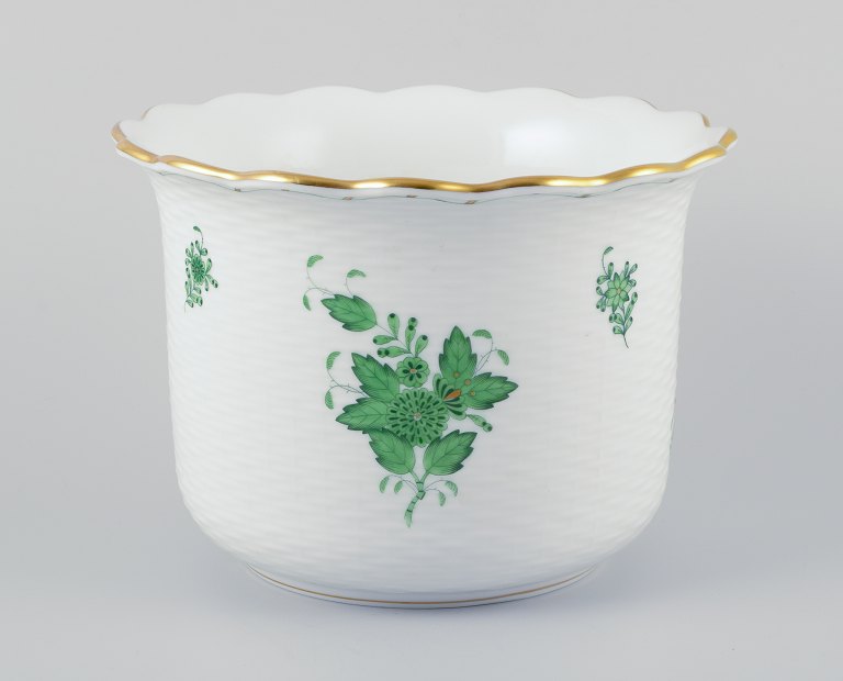Herend, Ungarn. Chinese Bouquet Apponyi Green, urtepotteskjuler af porcelæn.