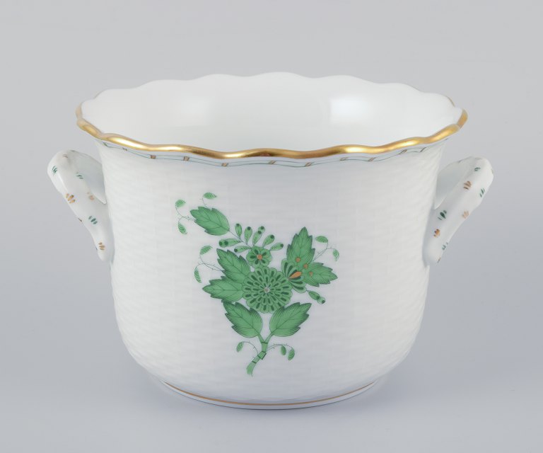Herend, Ungarn. Chinese Bouquet Apponyi Green, urtepotteskjuler af porcelæn.