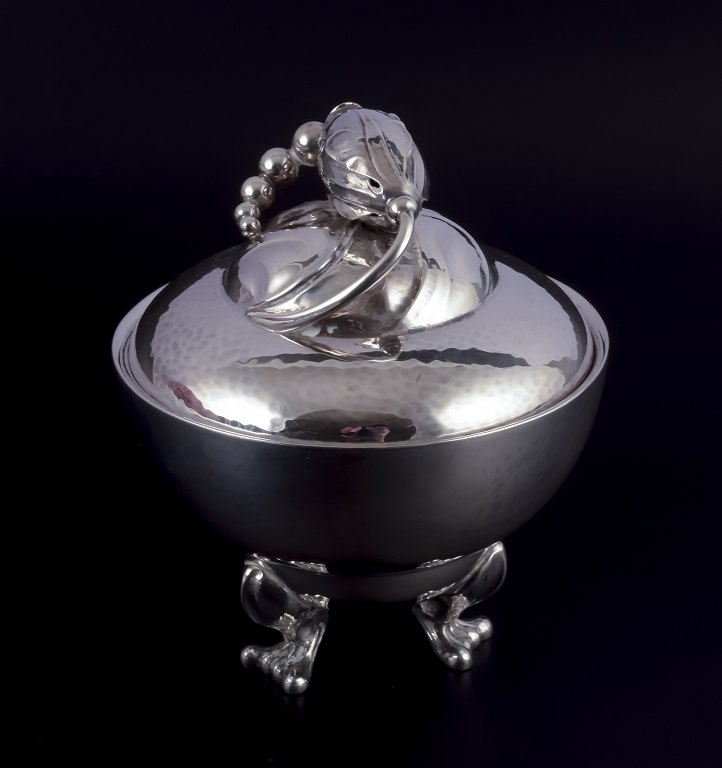 Georg Jensen Blossom sugar bowl in hand hammered sterling silver.