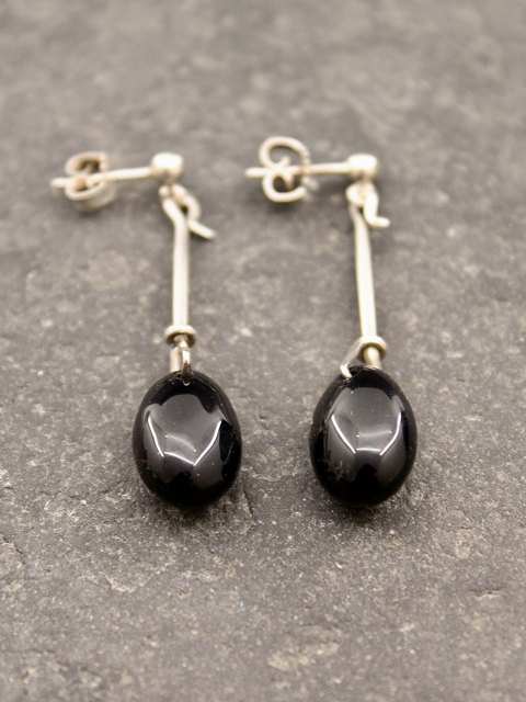 Sterling silver ear pendants with onyx