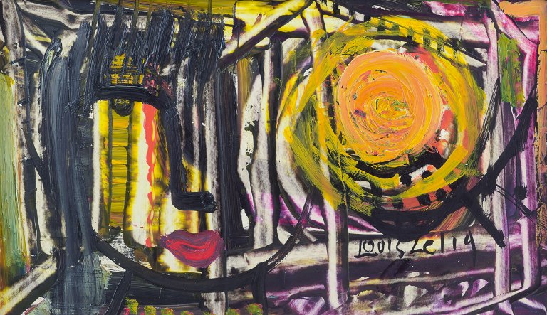 Louis Zelig (1922-1993), svensk maler, olie på malerplade.
Abstrakt komposition.