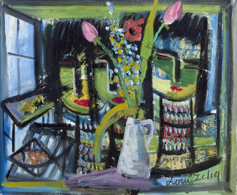 Louis Zelig, svensk kunstner.Olie på lærred.Stilleben med blomster.