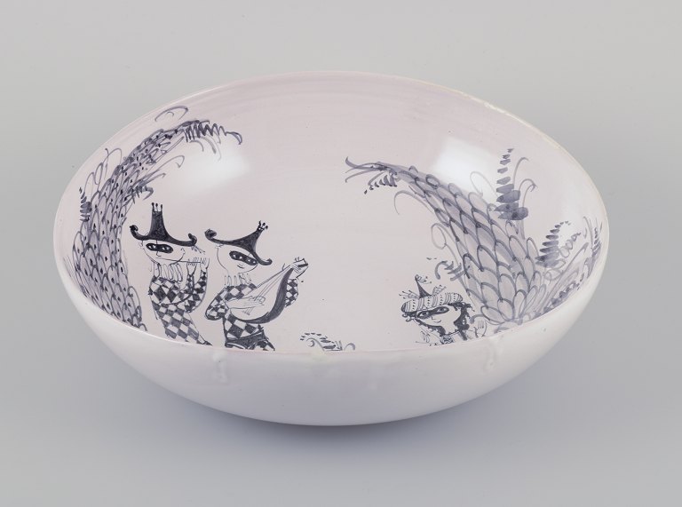 Bjørn Wiinblad, eget værksted.Stor og tidlig unikaskål af lertøj.