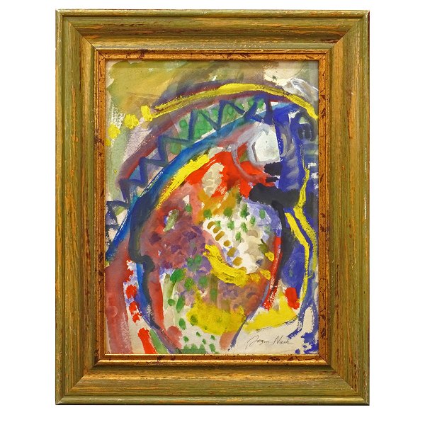 Jørgen Nash maleri. Jørgen Nash, 1920-2004, mixed media, vandfarve og akryl. Signeret. Lysmål: 38x28cm. Med ramme: 51x41cm