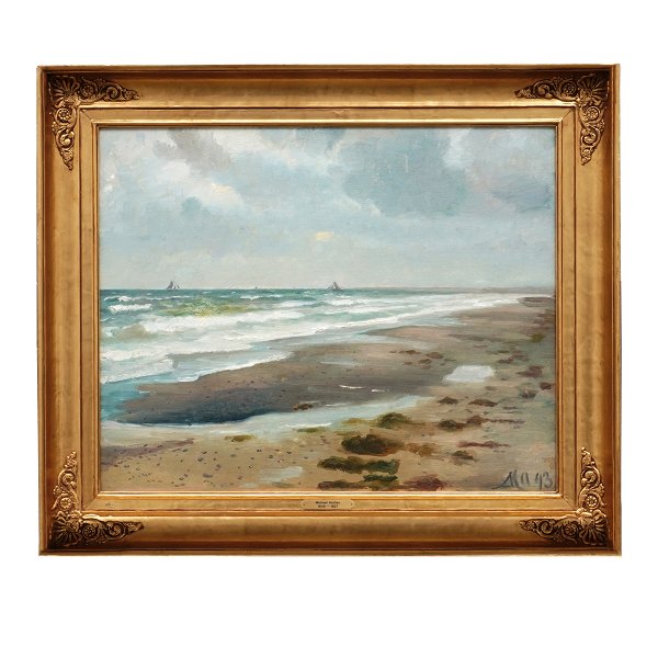 Michael Ancher, 1849-1927, Skagen, oil on canvas. "Landscape, ocean with 
sailors". Signed and dated 1893. Visible size: 62x65cm. With frame: 68x81cm