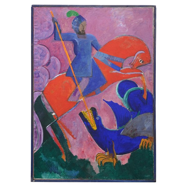 Olaf Rude, 1886-1957, oil on canvas. Saint George and the Dragon 1921. Visible 
size: 186x130cm. With frame: 191x135cm