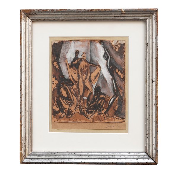 Jais Nielsen, 1885-1961, water color. Signed and dated "Jais 16". Visible size: 
15x13cm. With frame: 26x24cm