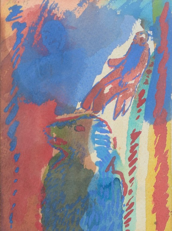 Jens Birkemose, Danmark.
Akvarel på papir med fuglemotiv, 1975.