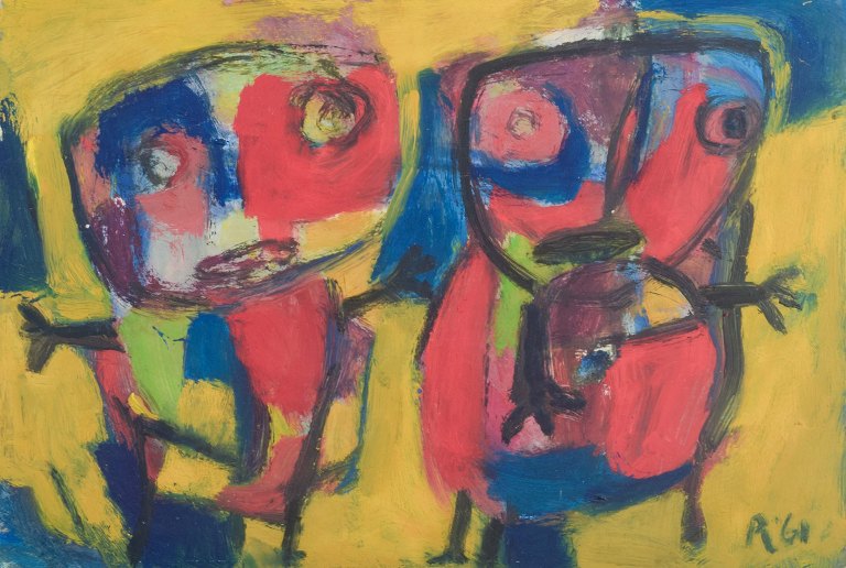 Olie på papir i Cobra-stil. Signeret "R 61".