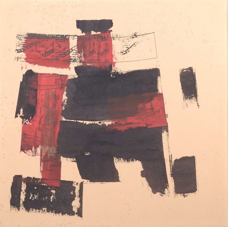 Hans Funch
Abstrakt komposition, 1964.
Farvelitografi i sort og rød.