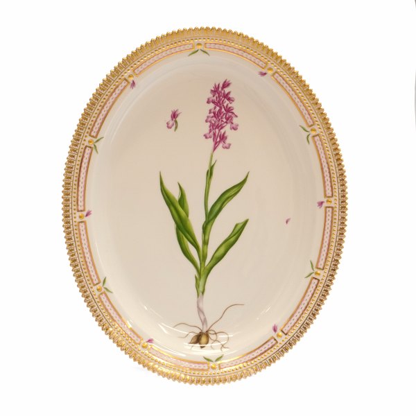 Royal Copenhagen Flora Danica large oval dish #3518. "Orchis  Masculus L.". Year 
1962. Size: 40x32cm