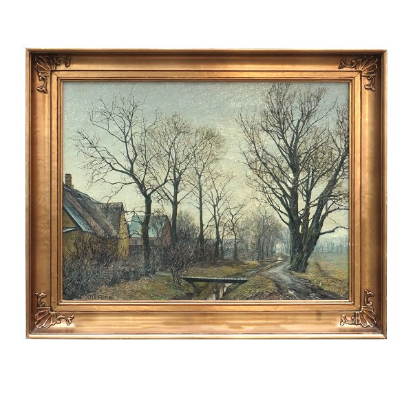 Ole Ring, 1902-72, oil on canvas. View from a village. Signed Ole Ring. Visible 
size: 45x59cm. With frame: 60x74cm