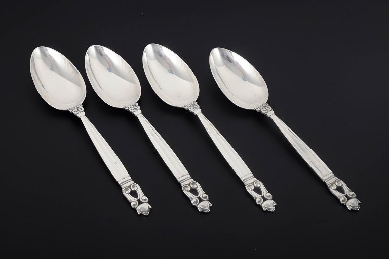 Georg Jensen4 soup spoons, “Acorn / Konge”.Sterling silver, after 1944.