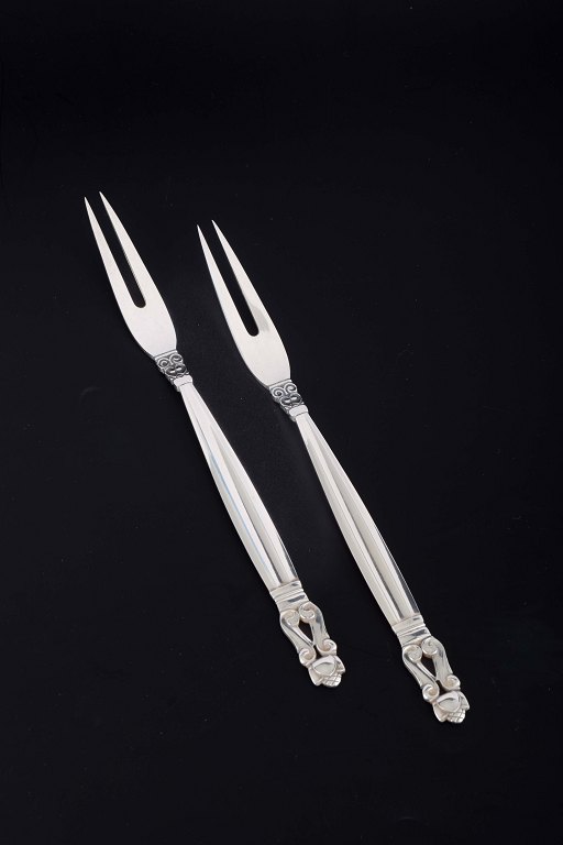 Georg Jensen2 cold meat forks, “Acorn / Konge”.Sterling silver, after 1944.