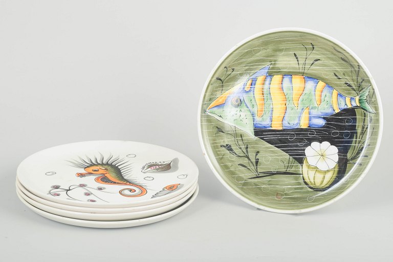 Mancioli, Italy5 faience plates, 1960s.