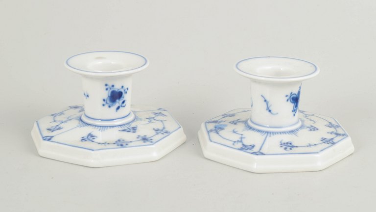 Royal Copenhagen, pair of candlesticks, Blue Fluted Plain.