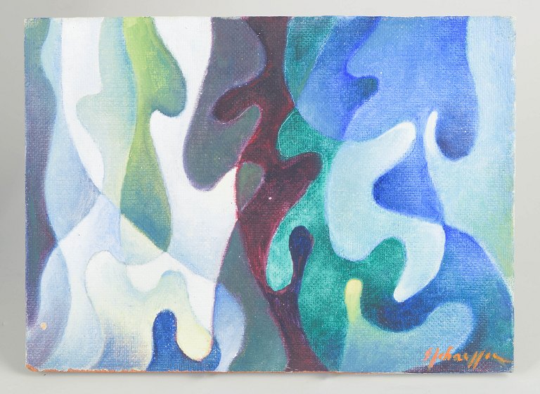 Sven Johansson, Swedish artist, oil on board, abstract composition.