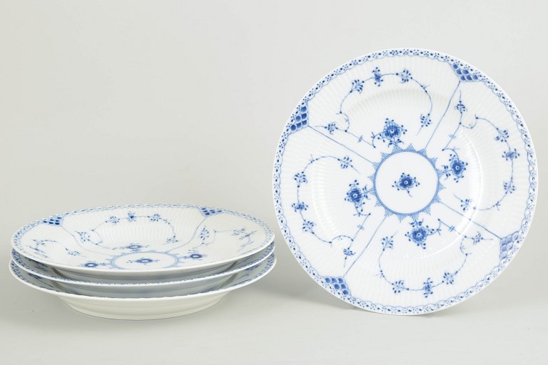 Royal Copenhagen Blue Fluted Half Lace set of four dinner plates.