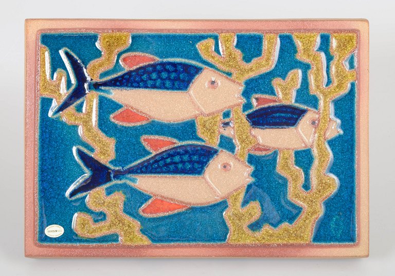 Einar Johansen for Søholm, large wall relief with fish motif.