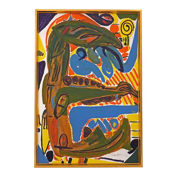 Jørgen Nash maleri. Jørgen Nash, 1920-2004, olie på lærred. Signeret og dateret 1961. Lysmål: 80x53cm. Med ramme: 84x57cm